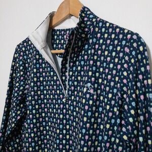 Rhoback Quarter Zip Pullover Womens Medium Navy Blue Pickleball Print